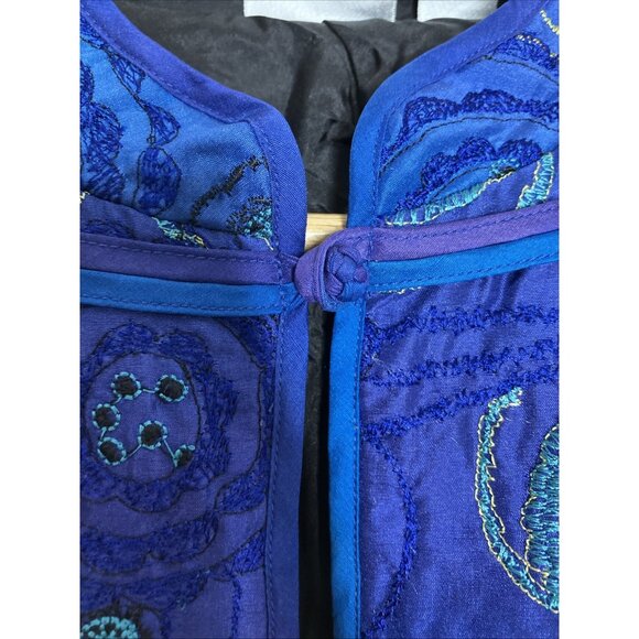 Chicos Silk Jacket Embroidered Indigo Blue Purple Women's Size 3 XL - Picture 4 of 10
